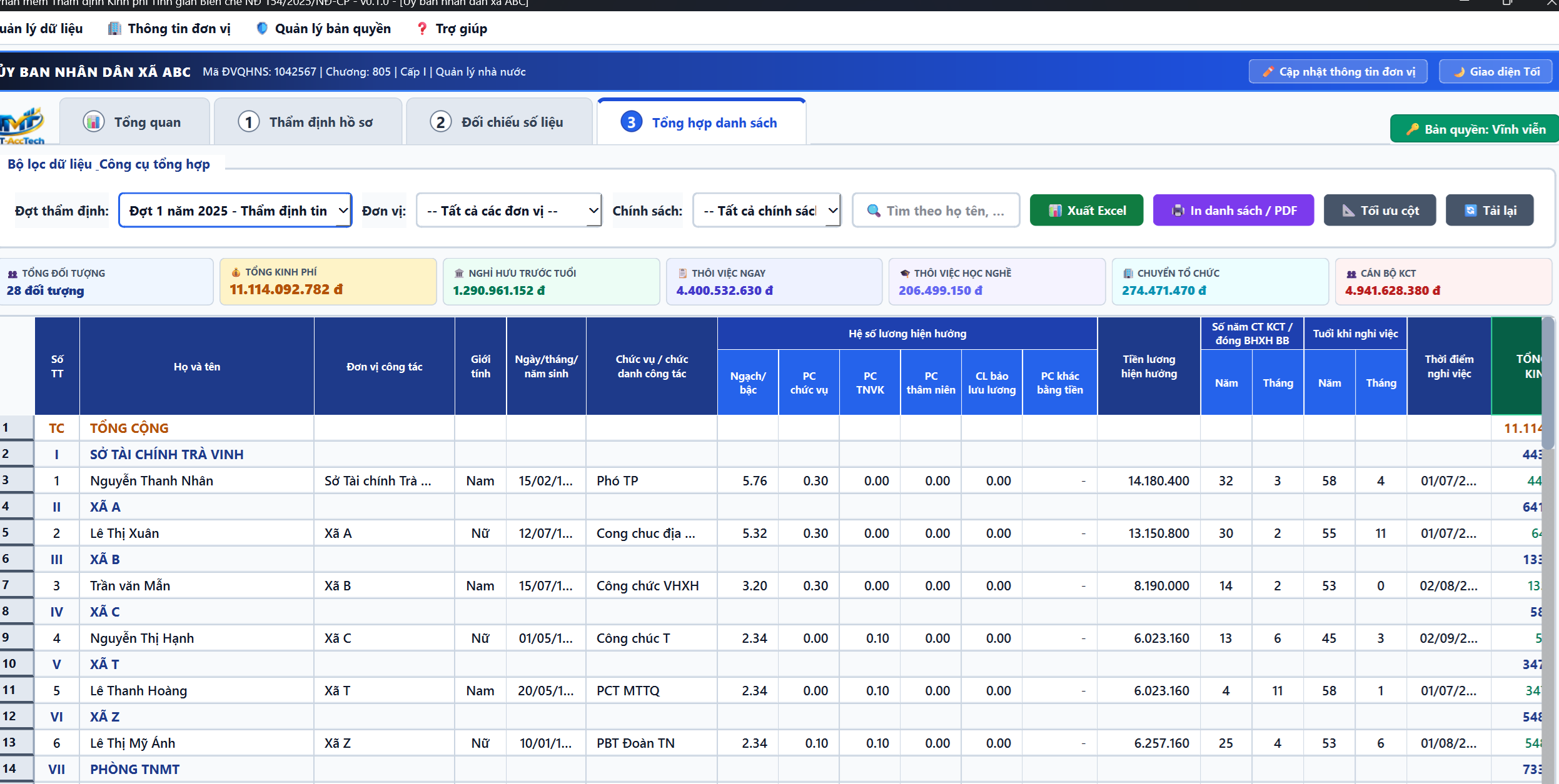 Tổng hợp danh sách & Kết xuất Excel